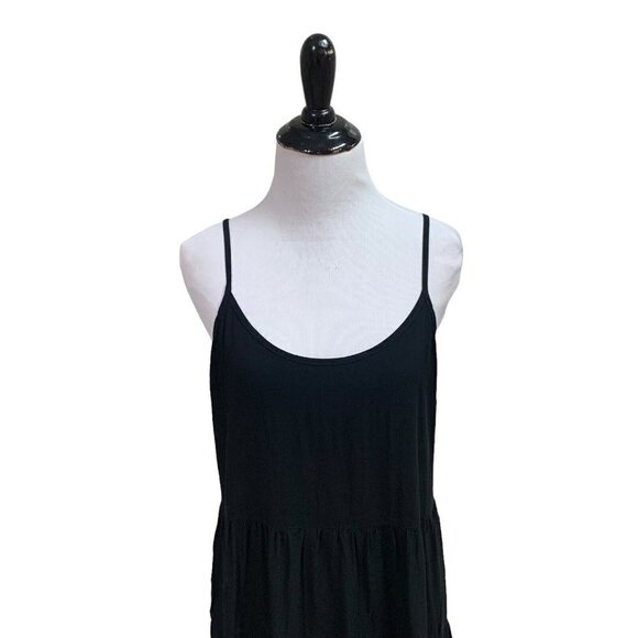 Mudd Women's L Large Spaghetti Strap Top Tiered Lace up Back Flowy Black - Picture 2 of 7